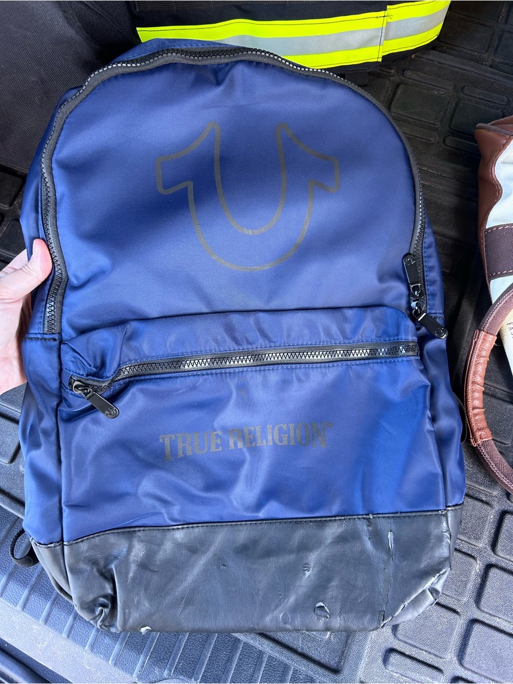 True Religion Navy and Black Logo Backpack